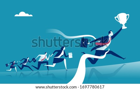 Finish line. Businessman,  winner tearing the finishing line. Business illustration Royalty-Free Stock Photo #1697780617
