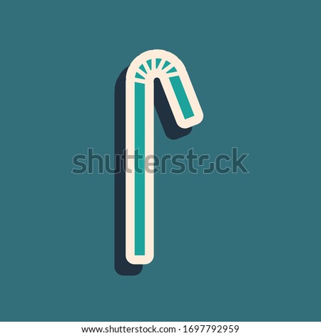 Green Drinking plastic straw icon isolated on green background. Long shadow style. Vector Illustration