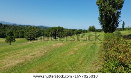 Landscape of a golf course in Aquitaine, France, a sunny day