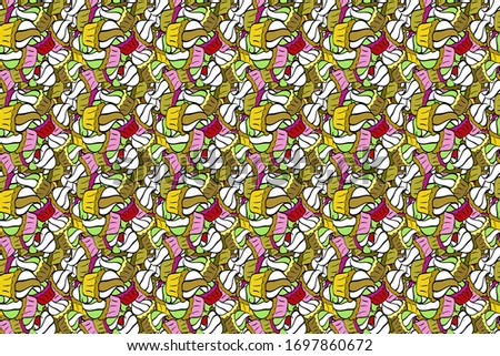 Seamless pattern cake. Raster illustration. For food poster design. Bright birthday pattern on yellow, white and black.