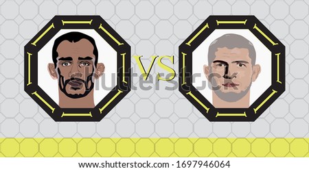 Two abstract man`s faces with "VS" between them on background made of geometric pattern. Competitors. Vector format.