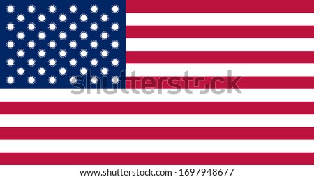 Flag of the United States of America with the COVID-19 coronavirus instead of stars. The concept of a pandemic due to coronavirus infection around the world. Vector stock illustration.