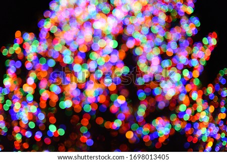 Bokeh Lens Effect Christmas Tree Lights Multicolored Red, Orange, Green, Blue and Purple