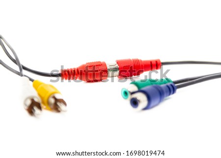 Old TV connection cables isolated on white background