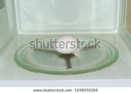 white raw chicken egg in the microwave Royalty-Free Stock Photo #1698050284