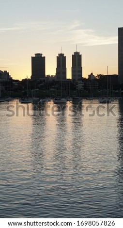Montevideo Rio de la Plata at sunset