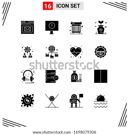 Pack of 16 Modern Solid Glyphs Signs and Symbols for Web Print Media such as management; investment; computer; growth; system Editable Vector Design Elements