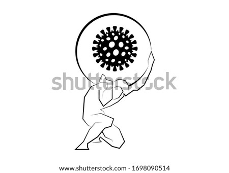 Market crash due to coronavirus. Economic crisis due to COVID-19. The economic impact of the pandemic. Man carrying a big stone icon. Vector Isolated on white background