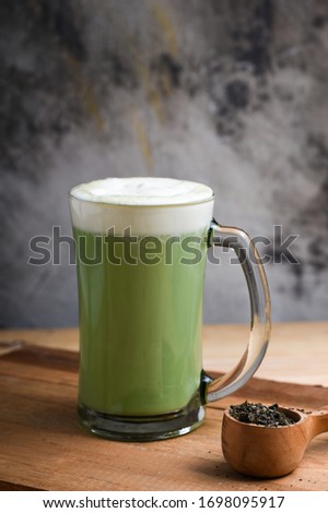 Dalgona matcha or green tea ,made from green tea and fresh milk with creamy whipped cream 