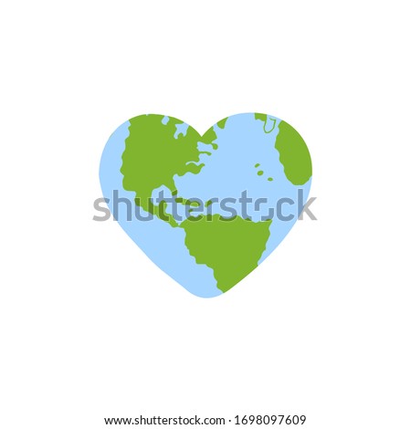 Vector hand drawn doodle sketch colored Earth planet in heart shape isolated on white background