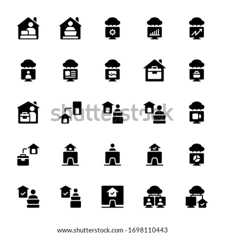 Set of Work from home, stay job glyph style icon - vector