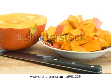 an orange pumpkin isolated on white. soup ingredient.