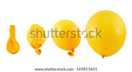 Four stages of orange balloon inflation process isolated over white background Royalty-Free Stock Photo #169813601