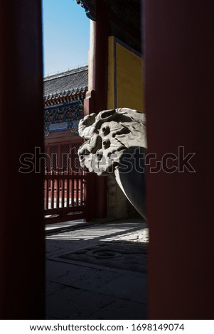 A vertical shot of a stone turtle statue in the Confucius Temple, in Beijing, China