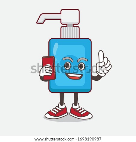 An illustration of Hand Sanitizer cartoon mascot character speaking on the phone