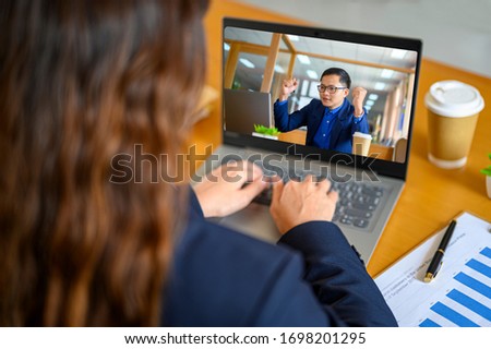 Women working at home meeting via video conferencing for social distance.