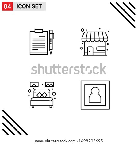 Universal Icon Symbols Group of 4 Modern Filledline Flat Colors of document; shop; file; sheet; bed Editable Vector Design Elements