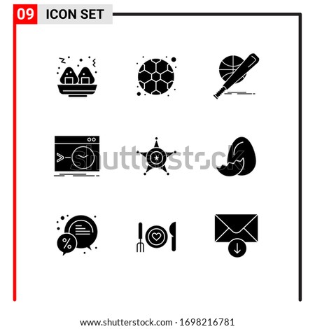 Pictogram Set of 9 Simple Solid Glyphs of police; terminal; ball; software; command Editable Vector Design Elements