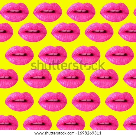beautiful lips collage pattern on a colored background