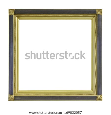vintage square black-golden frame isolated on white background with clipping path