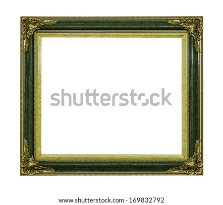 vintage green and golden frame isolated on white background with clipping path