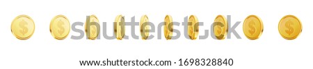 Set of rotating gold coins with dollar currency sign. 3d dollar coins. Golden money set. Applicable for gambling games, jackpot illustration. Vector illustration. Royalty-Free Stock Photo #1698328840