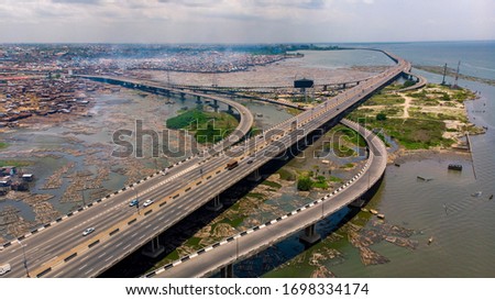 Aerial view of Third Mainland Bridge Lagos Nigeria Royalty-Free Stock Photo #1698334174