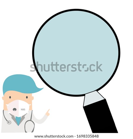 A cartoon character pointing to a magnifying glass