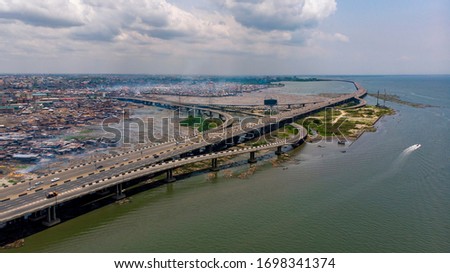 Aerial view of Third Mainland Bridge Lagos Nigeria Royalty-Free Stock Photo #1698341374