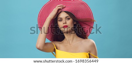 Charming lady bright makeup pink hat