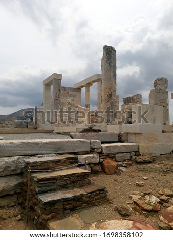 Demeter temple in Naxos with cloudy sky