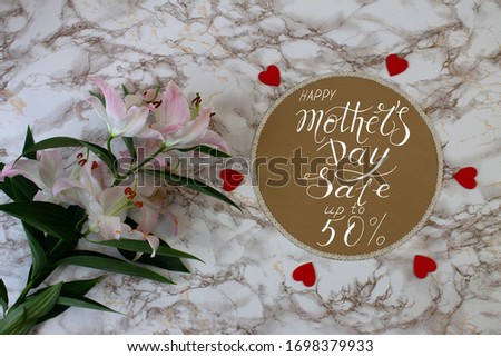 Card, banner, pattern for a discount of 50 percent for mother day
