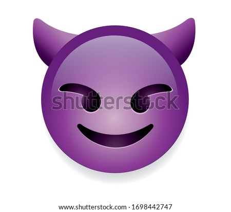 High quality emoticon smiling with horns, devil emoji isolated on white background.
Purple face devil emoji. Popular chat elements. Trending emoticon. Royalty-Free Stock Photo #1698442747