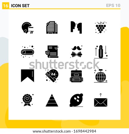16 Thematic Vector Solid Glyphs and Editable Symbols of medical; switch; mind; button; grape Editable Vector Design Elements