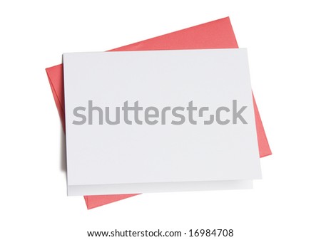 Blank greeting card on top of colored envelope isolated on white background Royalty-Free Stock Photo #16984708