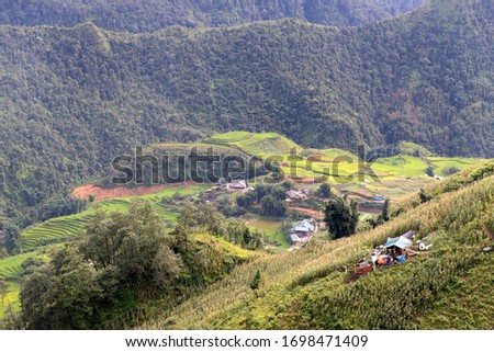 Rice field terraces between the mountain valleys, Sa Pa, Lao Cai Procince, Vietnam, Asia.