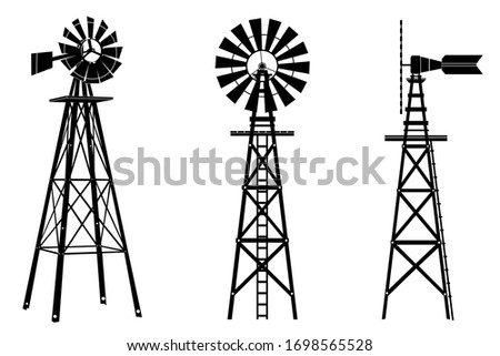 Windmill silhouette illustration vector on white background Royalty-Free Stock Photo #1698565528