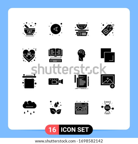 User Interface Pack of 16 Basic Solid Glyphs of insignia; four leaf clover; left; clover; watermelon Editable Vector Design Elements