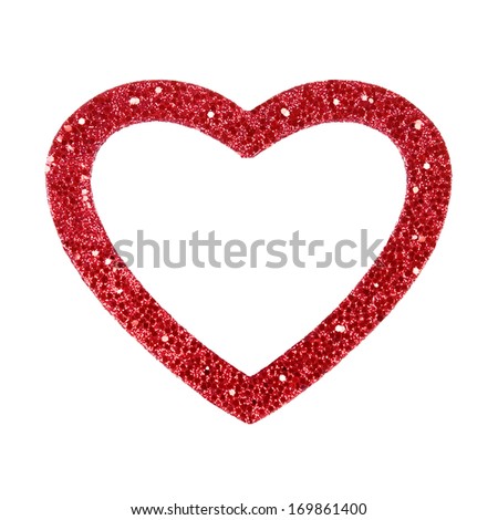 Red glitter heart picture frame isolated