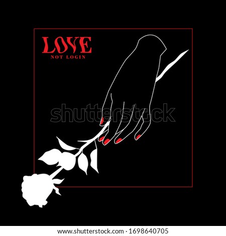 Hand with rose, vector print, romantic illustration 