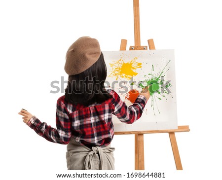 Cute little artist on white background Royalty-Free Stock Photo #1698644881