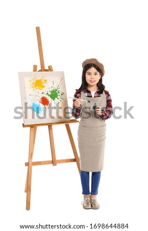 Cute little artist on white background Royalty-Free Stock Photo #1698644884