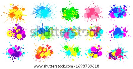 Color splatter. Colorful paint splash, bright painted drip drops and abstract colors splashes vector graphic set. Illustration drop splatter paint, stain splash dirty, colorful splat Royalty-Free Stock Photo #1698739618