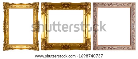 Luxury golden glitter picture frame isolated on a white background

