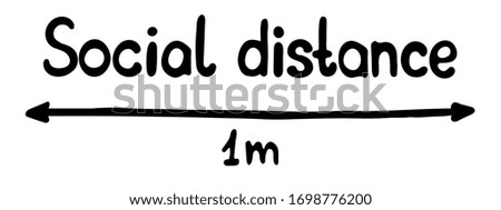 Vector illustration. Social distance 1 meter icon isolated on white background. Quarantine measures sign. Hand drawn simple doodle clipart in trendy minimalism style.  