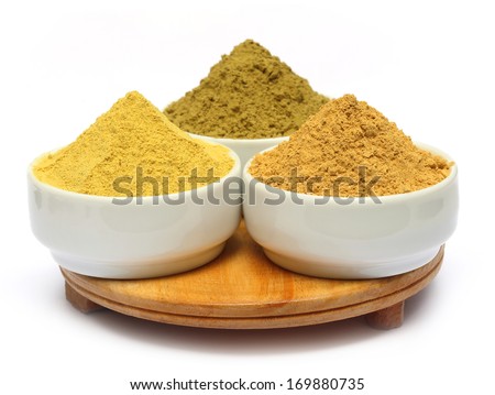 Henna uptan sandalwood powder on ceramic bowl