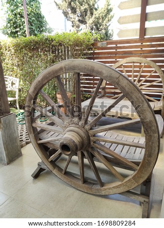 Big wagon wheels.Used to make a table