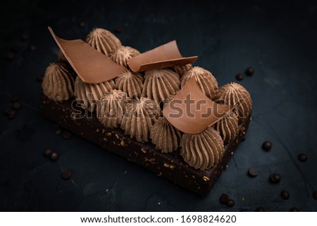 Premium desserts with chocolate on a dark background