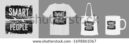 Smart people with abstract palm leaves. Typography t-shirt, tote bag, and cup design for merchandise and print. Mock-up templates included Royalty-Free Stock Photo #1698861067