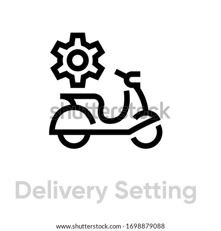 Delivery Setting Bike icon. Editable line vector. The sign is a simple scooter and a stylized gear logo. Single pictogram.